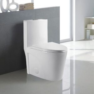 A white toilet bowl with a gray wall behind