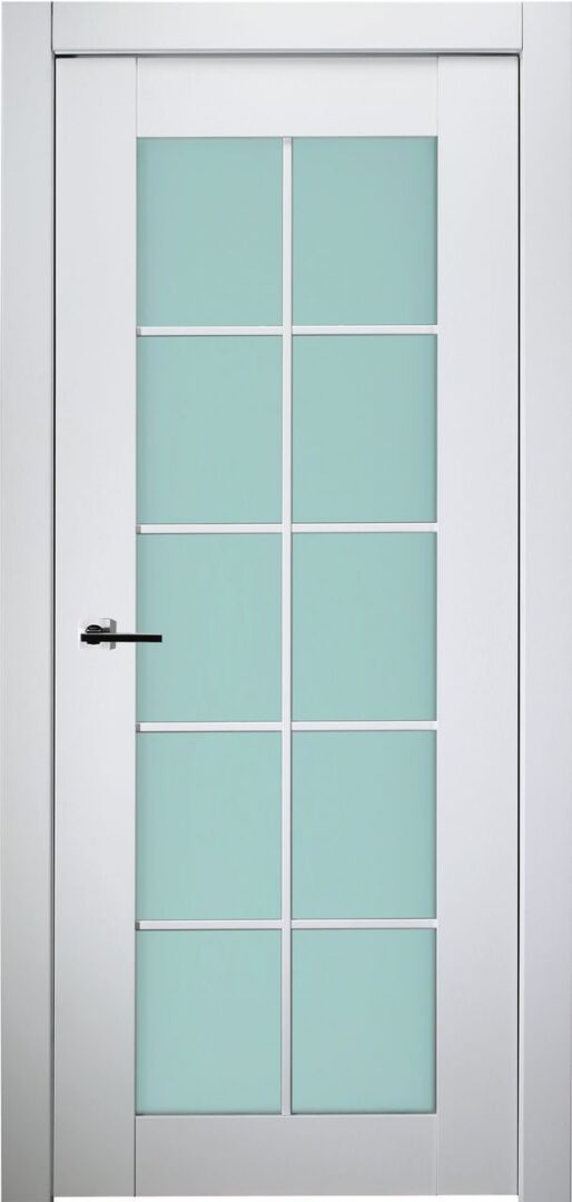A modern, white smart interior door